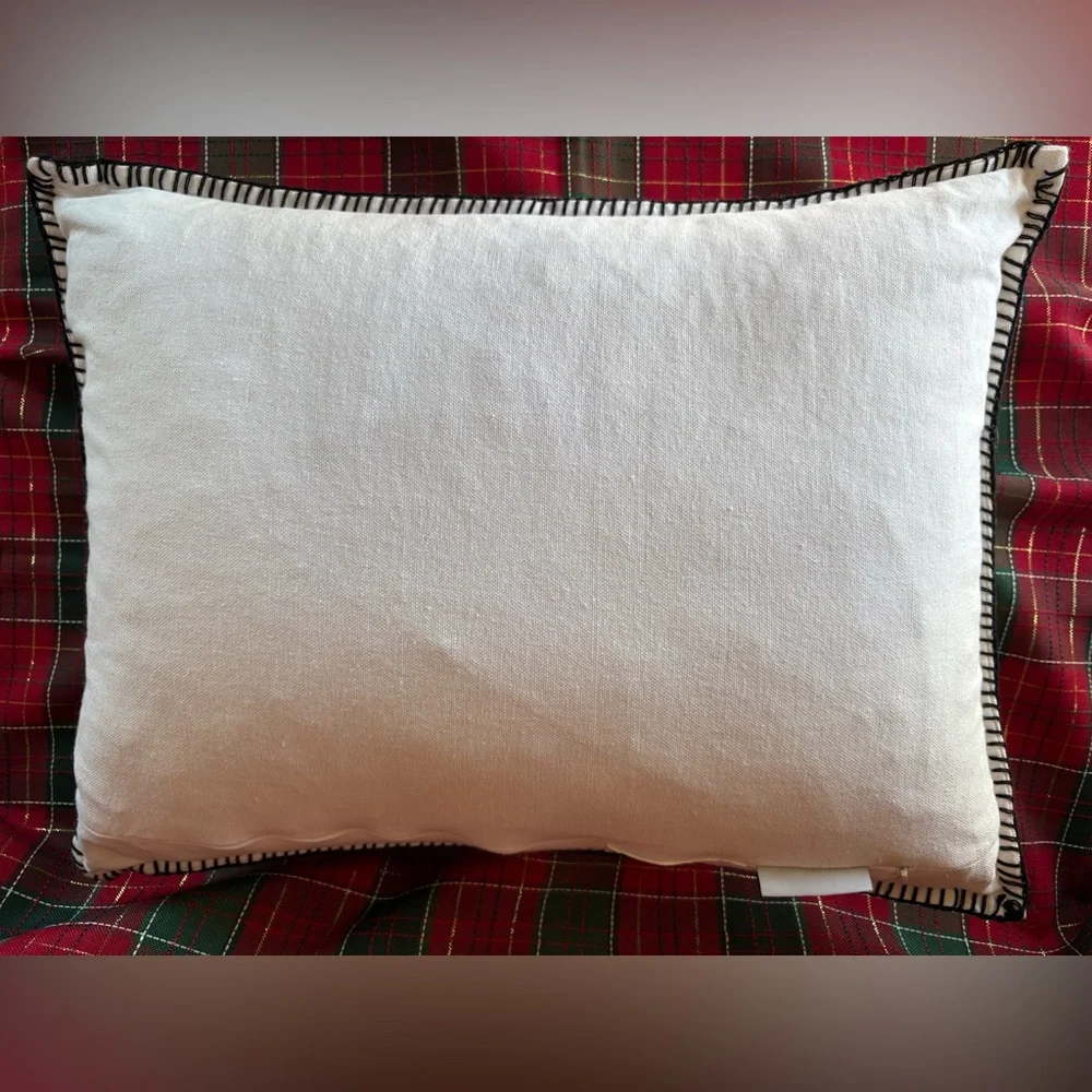 Rae Dunn. “JOY” White and Black Embroidered Throw Pillow with a Down Insert
